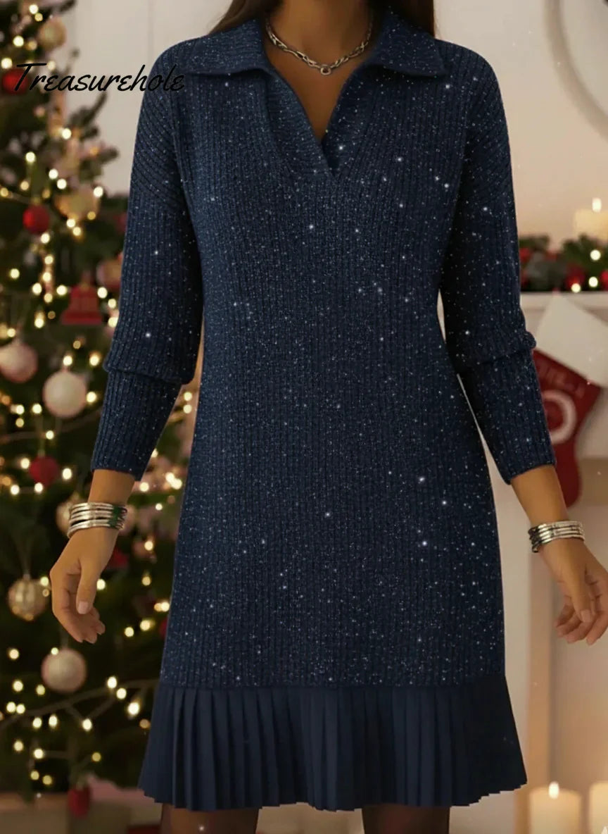Casual long-sleeved polo collar dress