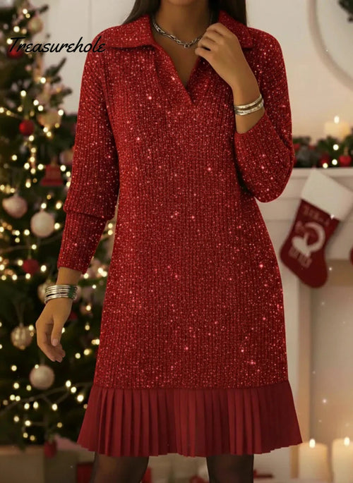 Casual long-sleeved polo collar dress