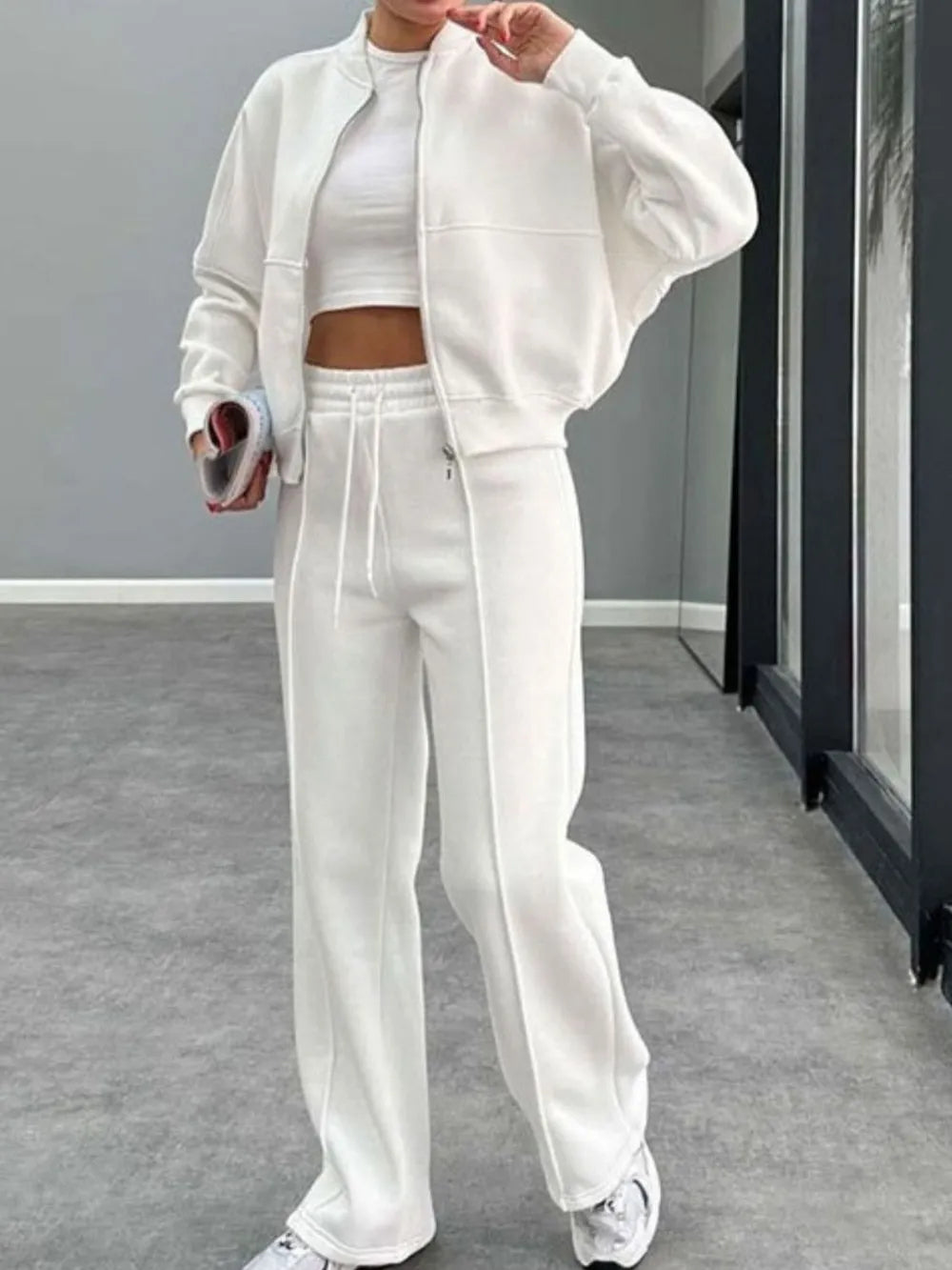 Casual solid color loose-fitting sweatshirt tracksuit