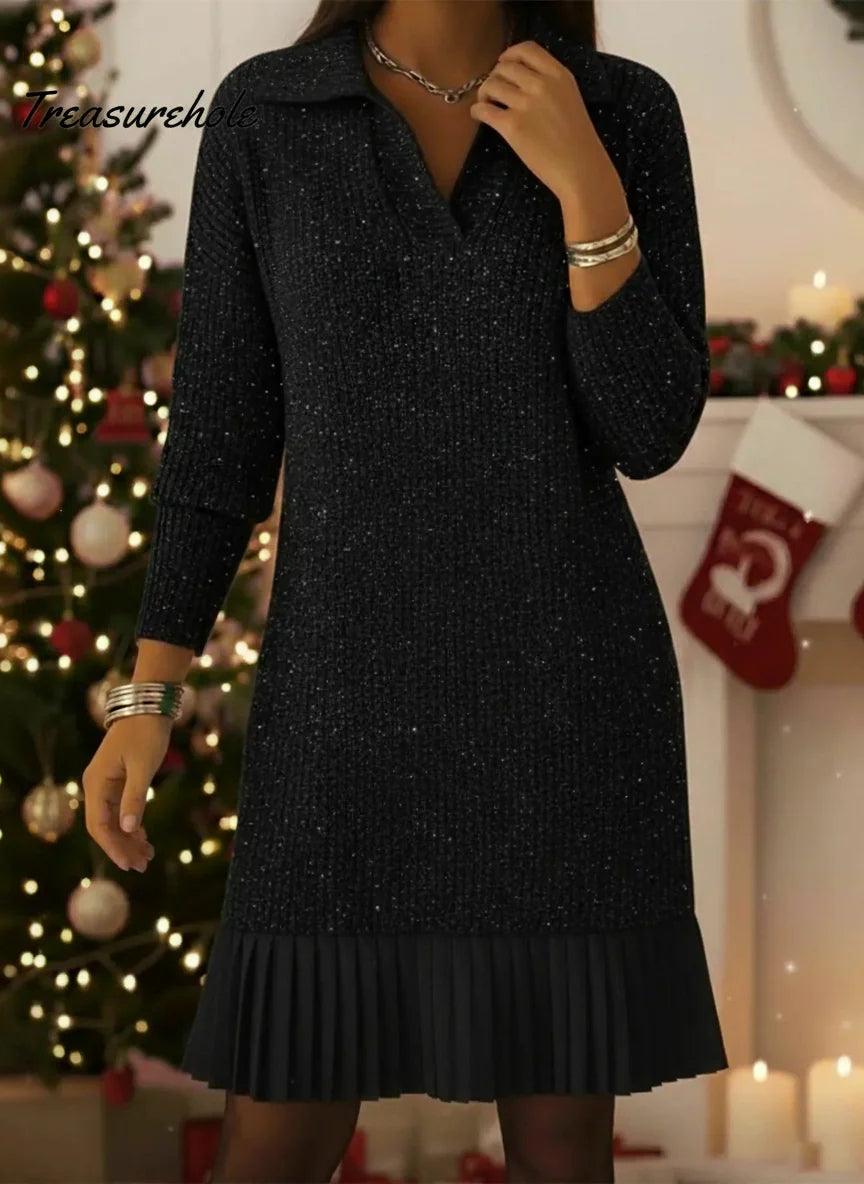 Casual long-sleeved polo collar dress
