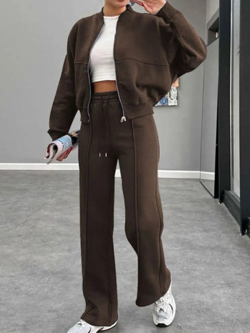 Casual solid color loose-fitting sweatshirt tracksuit