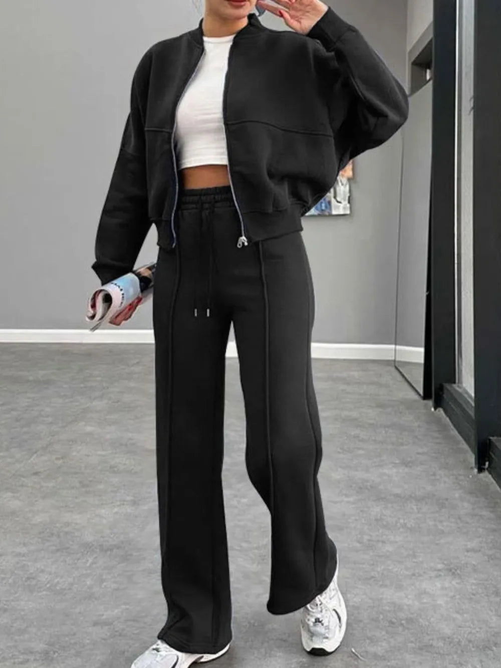 Casual solid color loose-fitting sweatshirt tracksuit