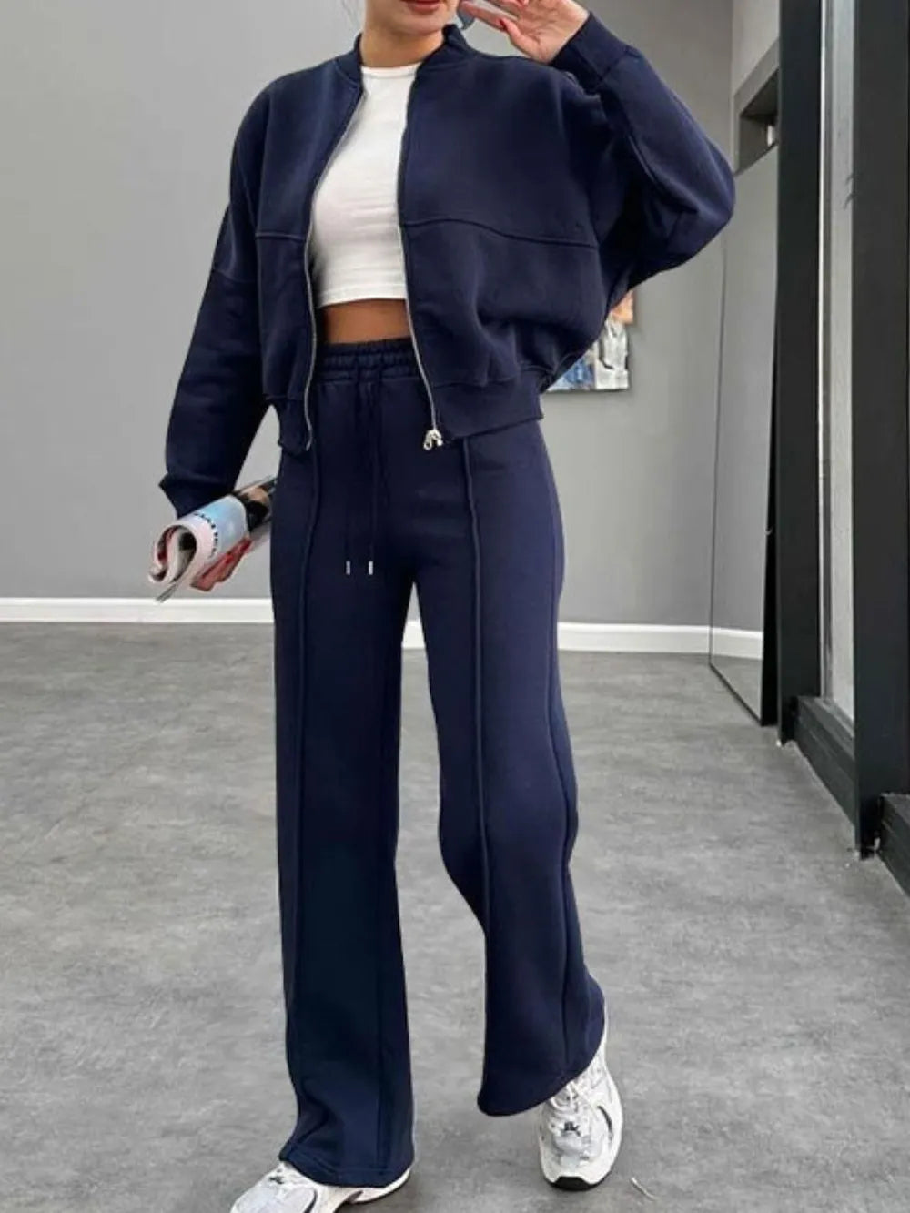 Casual solid color loose-fitting sweatshirt tracksuit