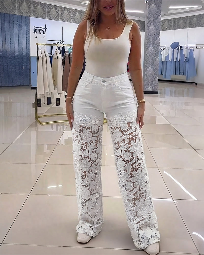 Lace-up wide-leg jeans