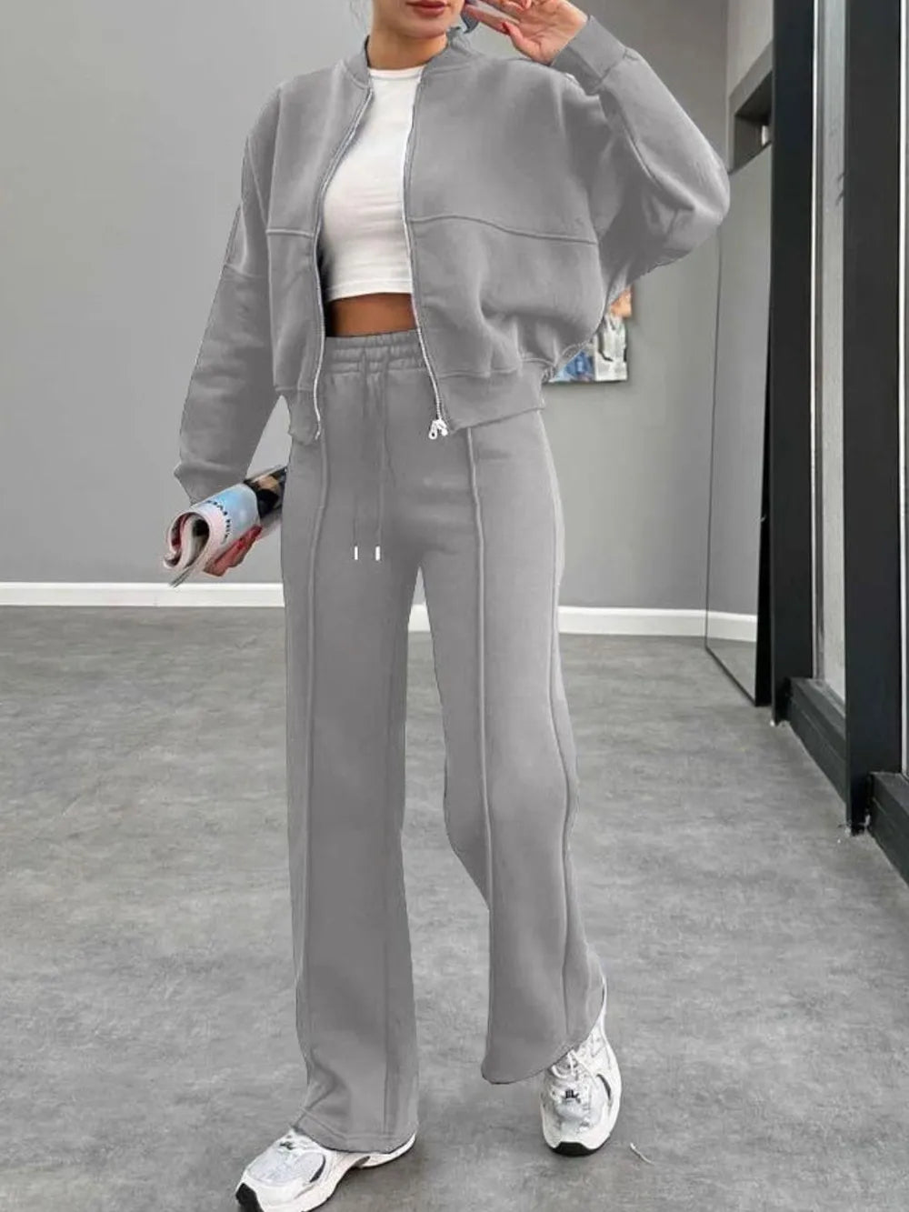 Casual solid color loose-fitting sweatshirt tracksuit