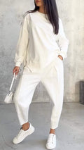Casual Crew Neck Loose Irregular Long-Sleeve Sweatshirt Set