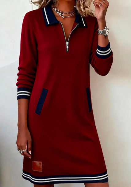 Spring Zipper Long-Sleeve Sweatshirt Dress