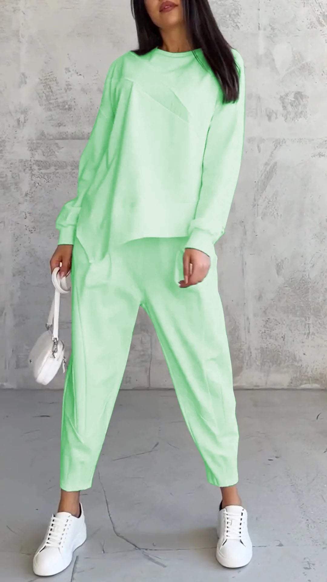 Casual Crew Neck Loose Irregular Long-Sleeve Sweatshirt Set