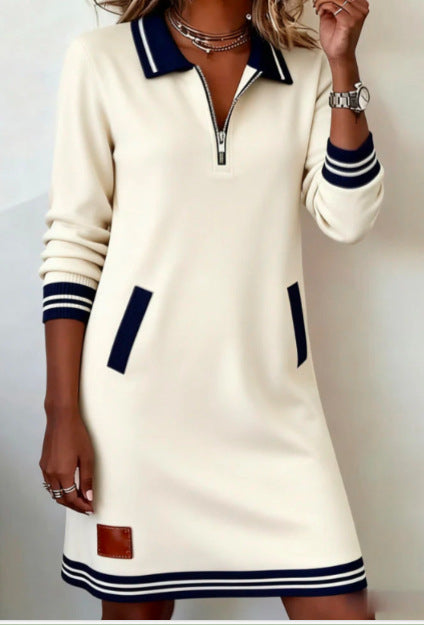 Spring Zipper Long-Sleeve Sweatshirt Dress