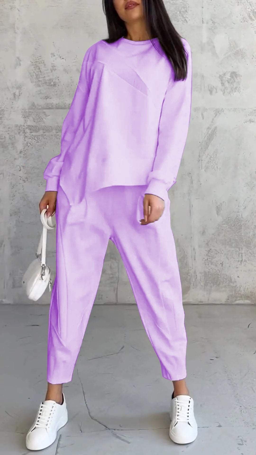 Casual Crew Neck Loose Irregular Long-Sleeve Sweatshirt Set