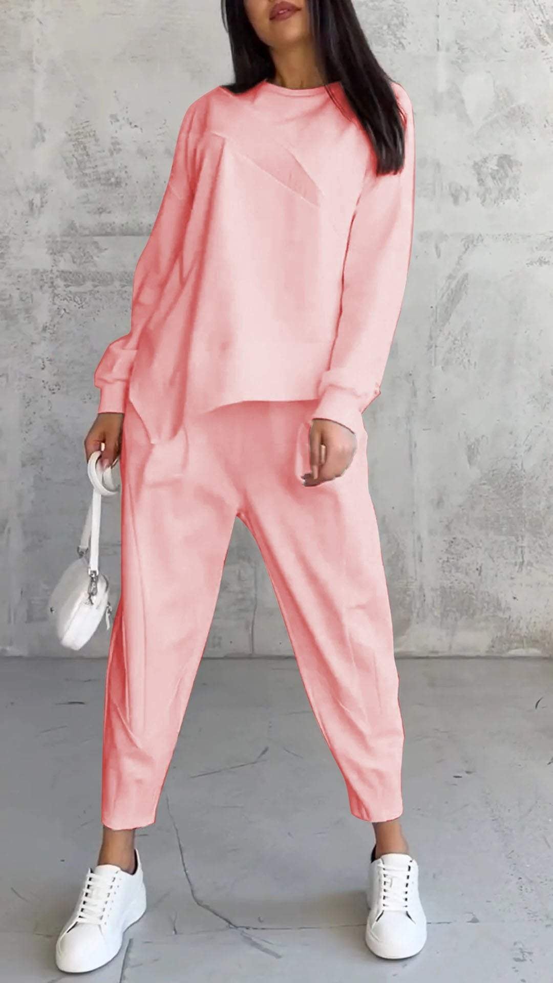 Casual Crew Neck Loose Irregular Long-Sleeve Sweatshirt Set