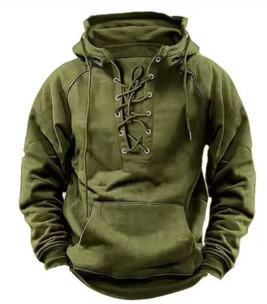 Outdoor Retro Lace-up Hooded Long-Sleeve T-Shirt