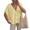 New loose-fitting short-sleeved V-neck solid color knit top for commuting