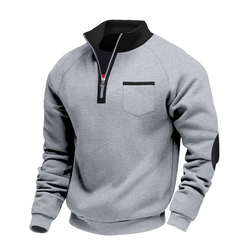 Fleece-lined winter zip-up stand collar casual long-sleeved sweatshirt