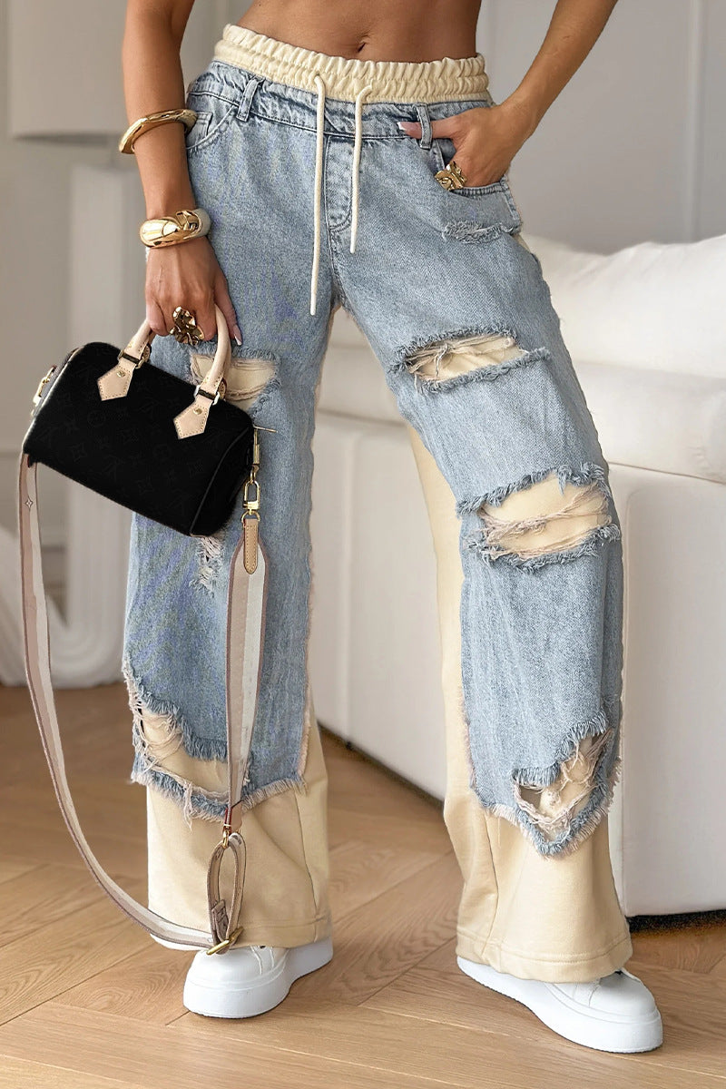 Spring/Summer Trendy Street Style Thin Ripped Jeans
