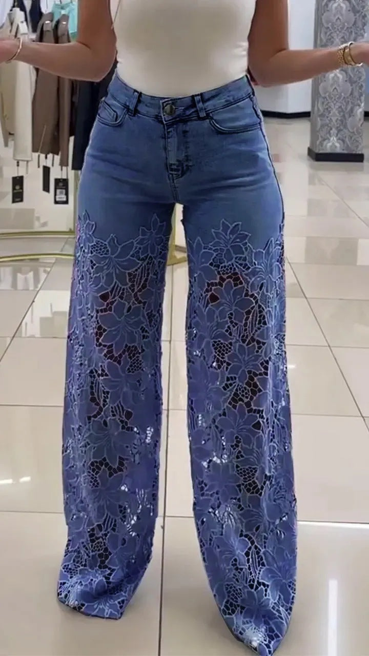 Lace-up wide-leg jeans