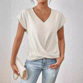 Popular solid color V-neck T-shirt, elegant short-sleeved top