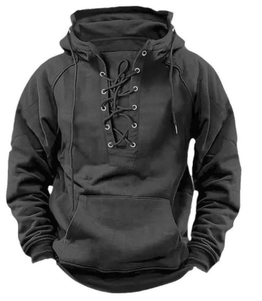 Outdoor Retro Lace-up Hooded Long-Sleeve T-Shirt