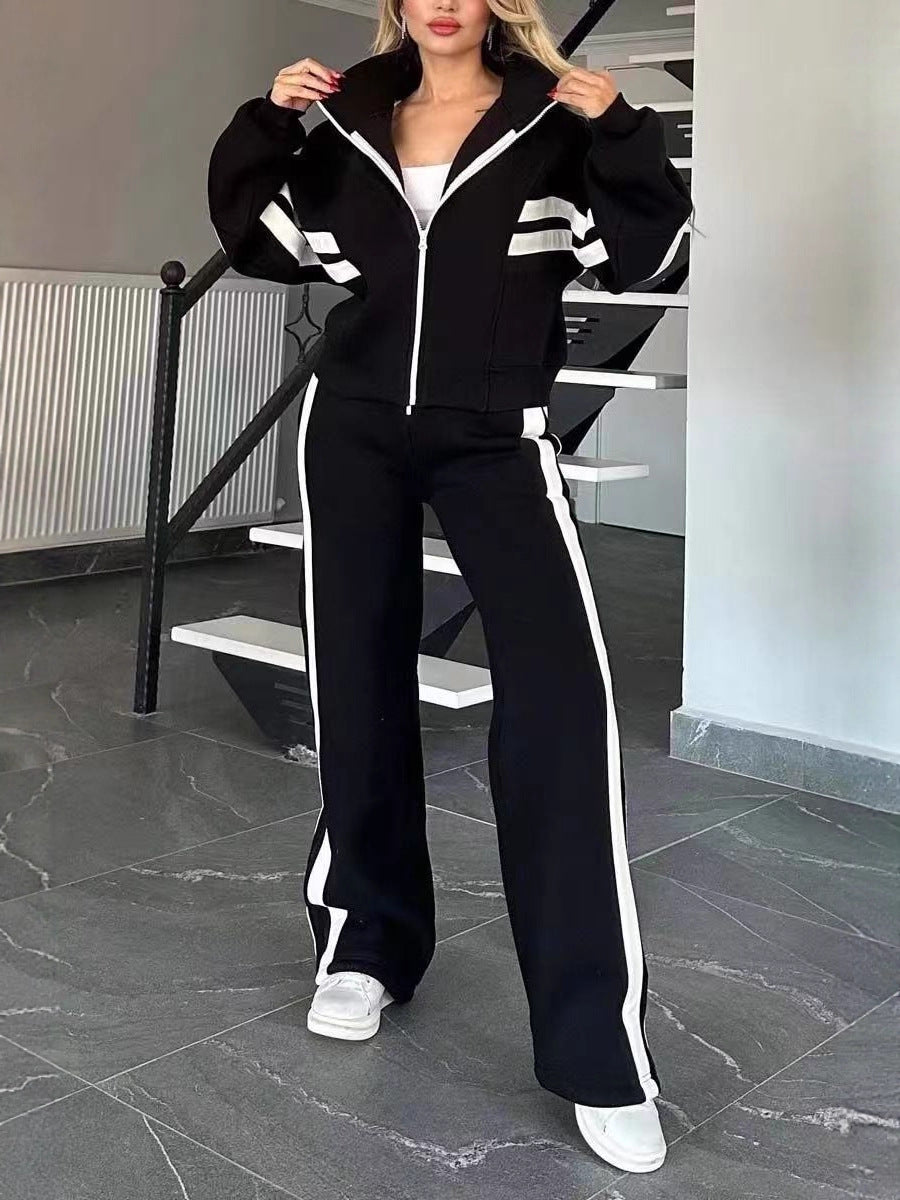 Stylish new color-blocked two-piece spring casual sportswear set