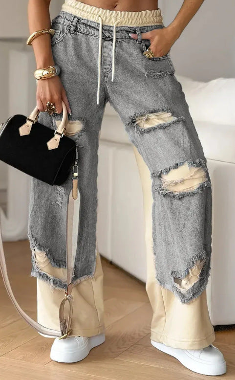 Spring/Summer Trendy Street Style Thin Ripped Jeans