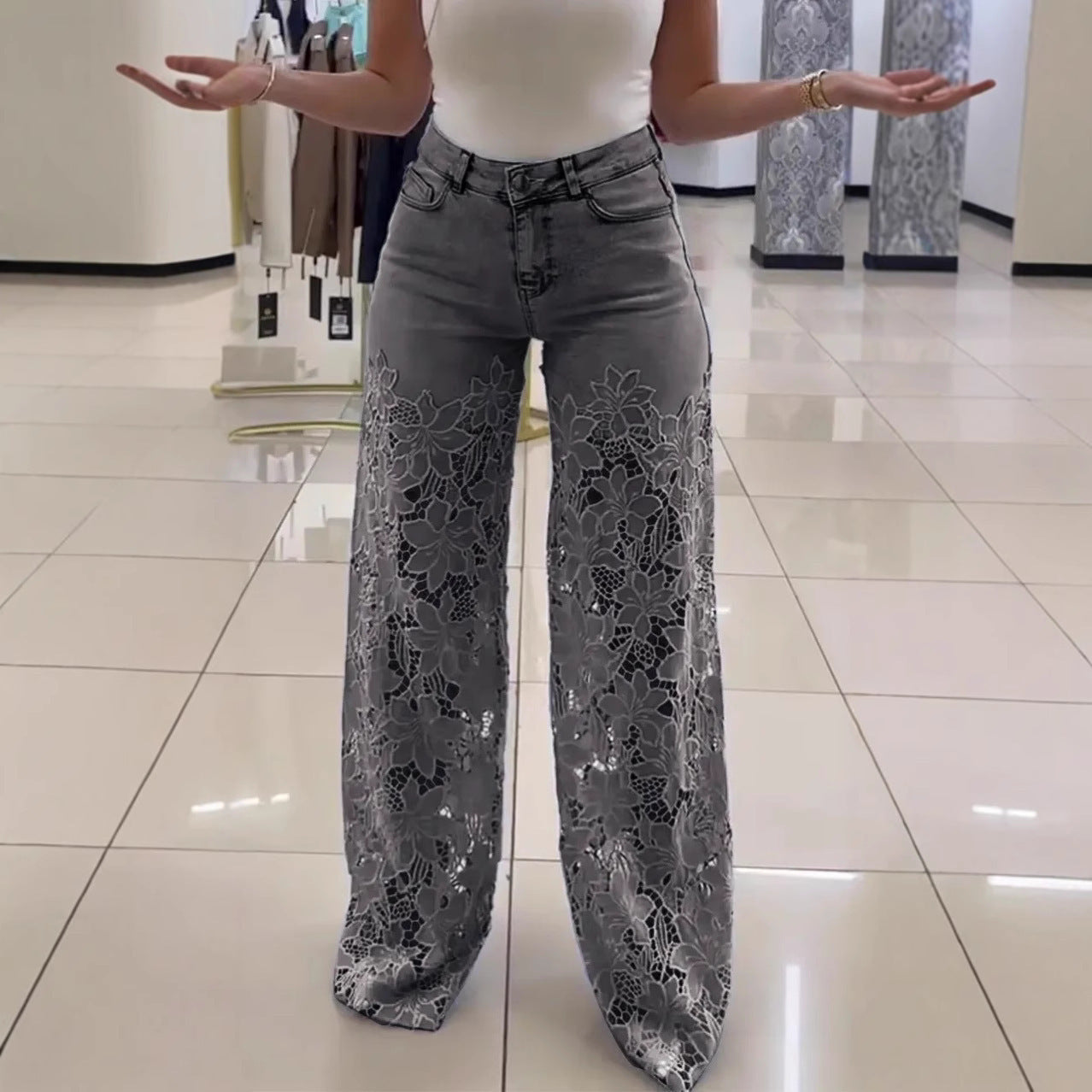 Lace-up wide-leg jeans