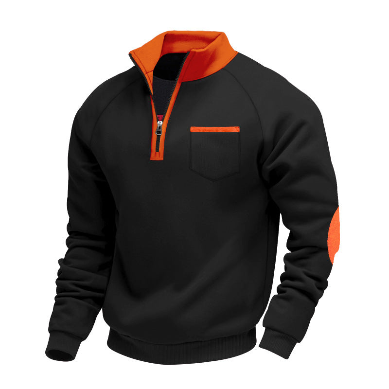 Fleece-lined winter zip-up stand collar casual long-sleeved sweatshirt