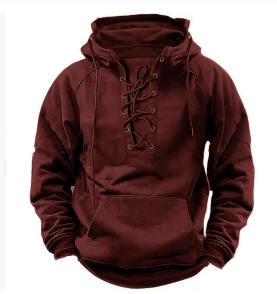 Outdoor Retro Lace-up Hooded Long-Sleeve T-Shirt