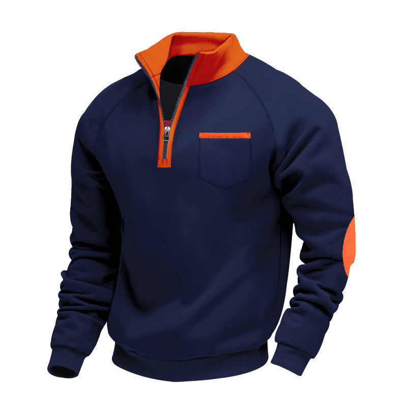 Fleece-lined winter zip-up stand collar casual long-sleeved sweatshirt