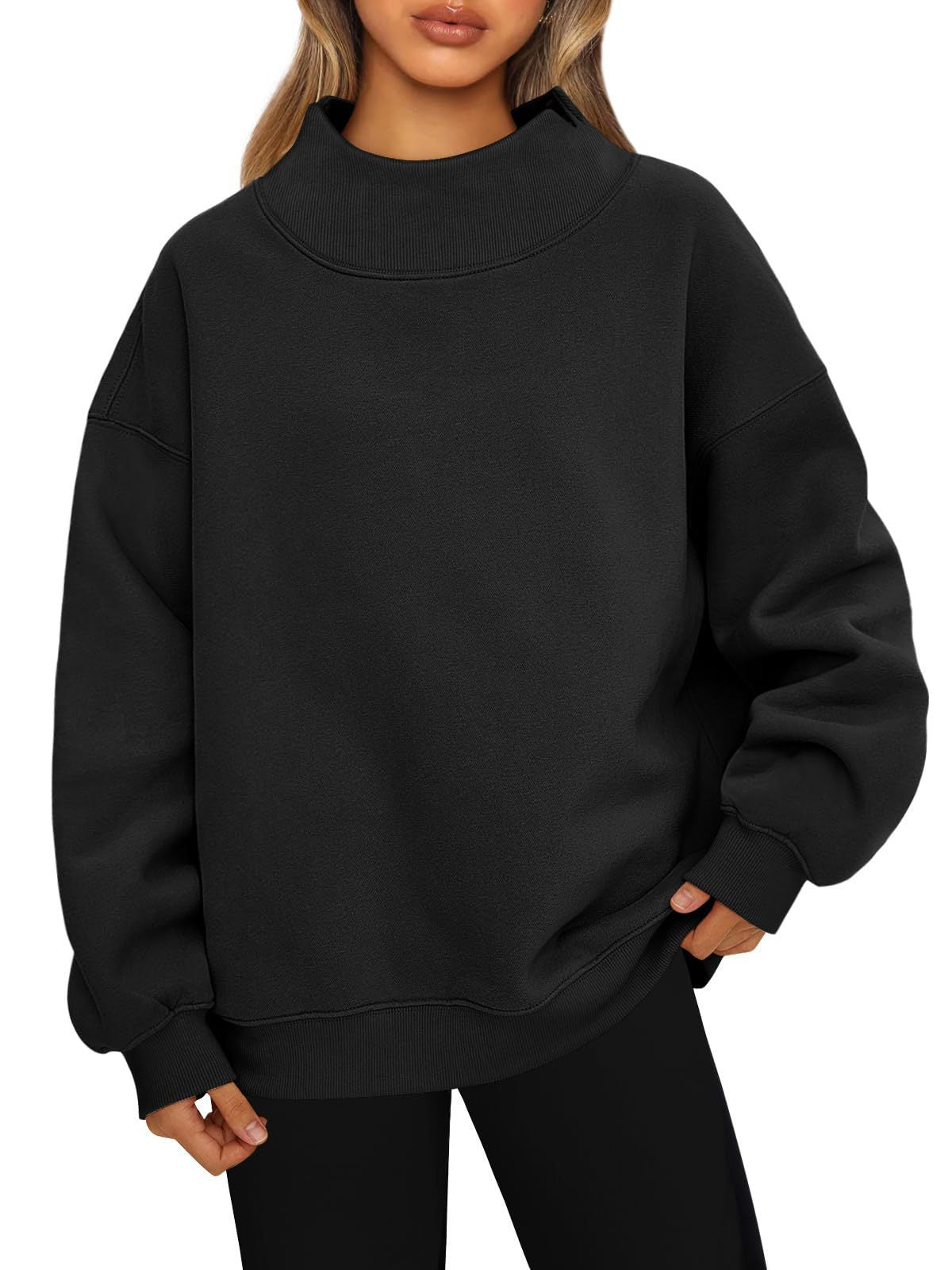 High-neck pullover sweatshirt casual sweatshirt fleece-lined top