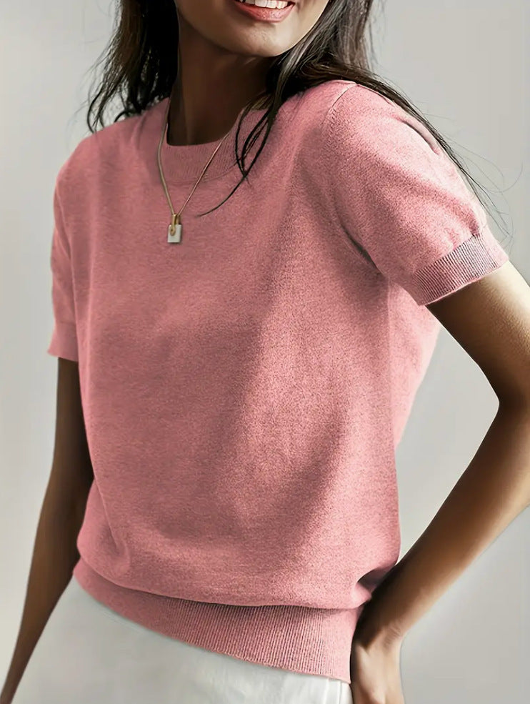 New round neck short-sleeved knit sweater