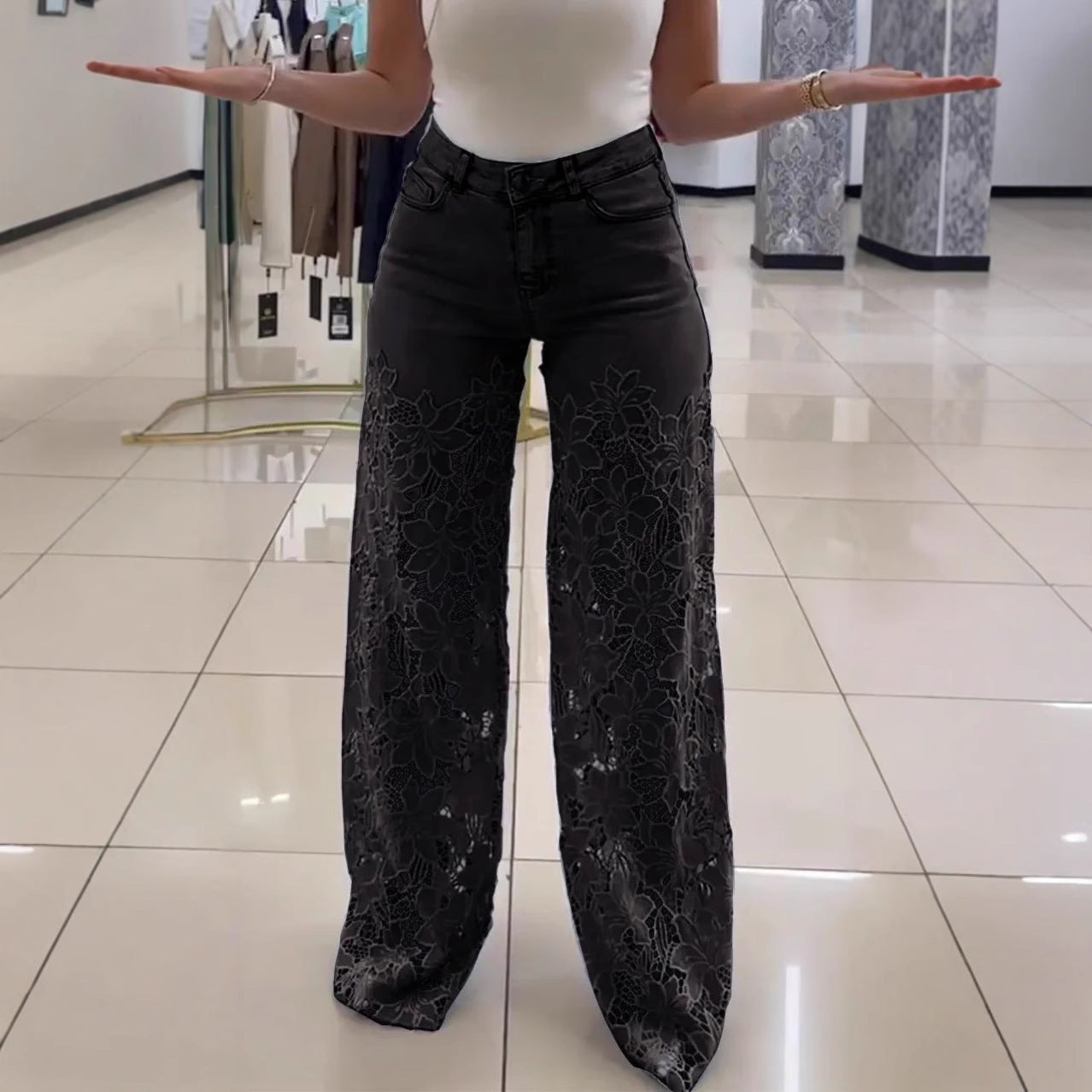 Lace-up wide-leg jeans