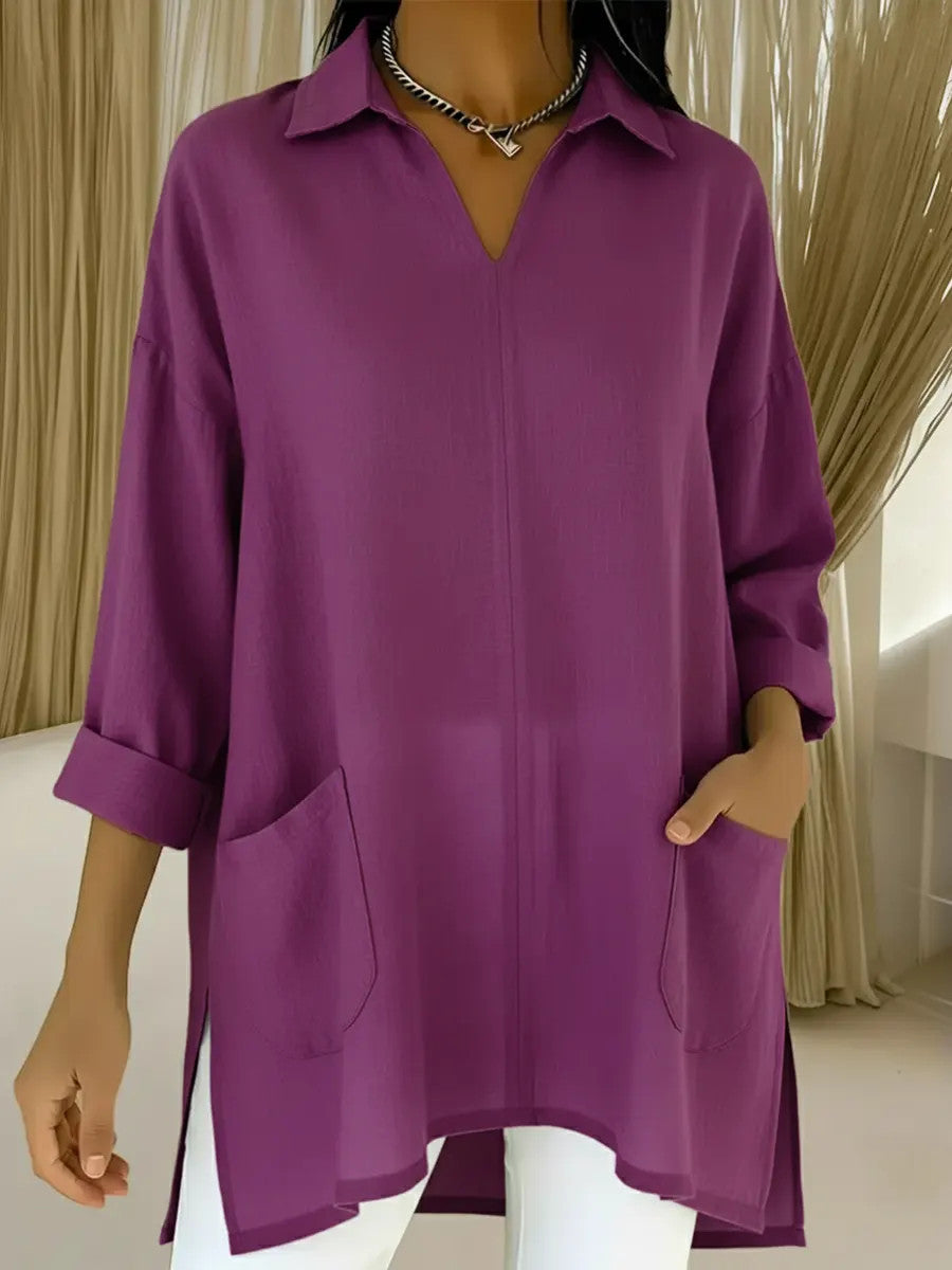 Women's Fashion Solid Color Thin Pocket Shirt