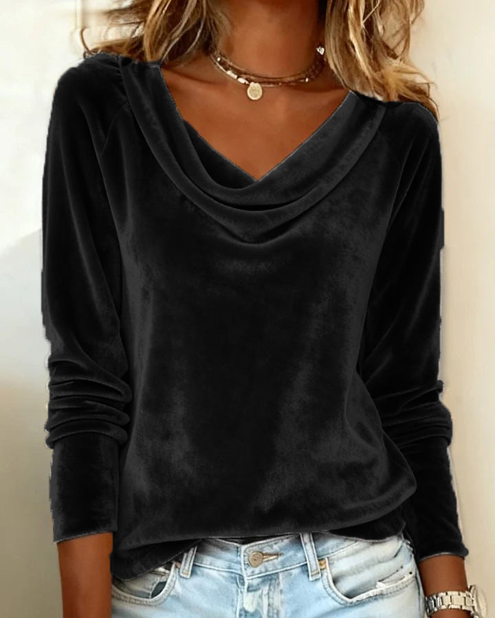 New solid color halter neck long sleeve sexy velvet