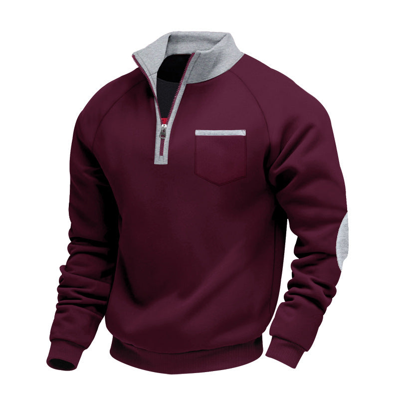 Fleece-lined winter zip-up stand collar casual long-sleeved sweatshirt