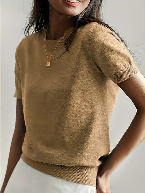 New round neck short-sleeved knit sweater