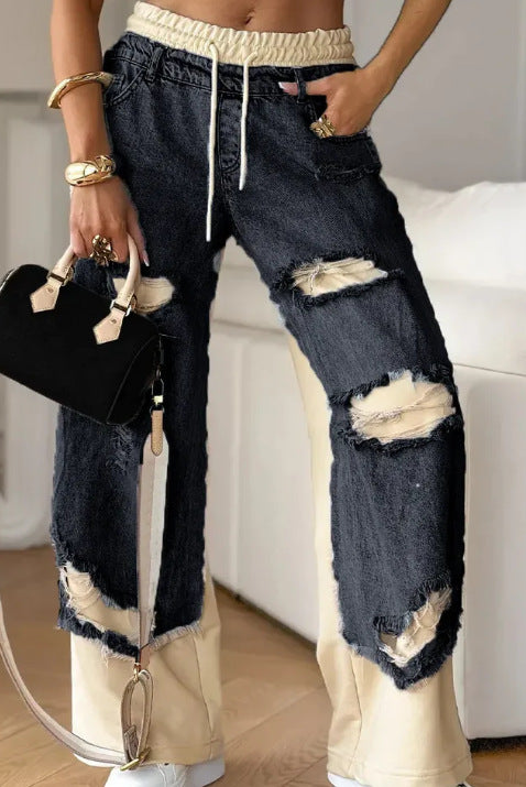 Spring/Summer Trendy Street Style Thin Ripped Jeans