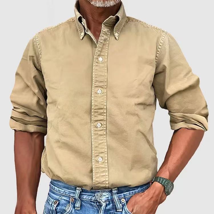 Urban versatile shirt with collar and buttons, solid color