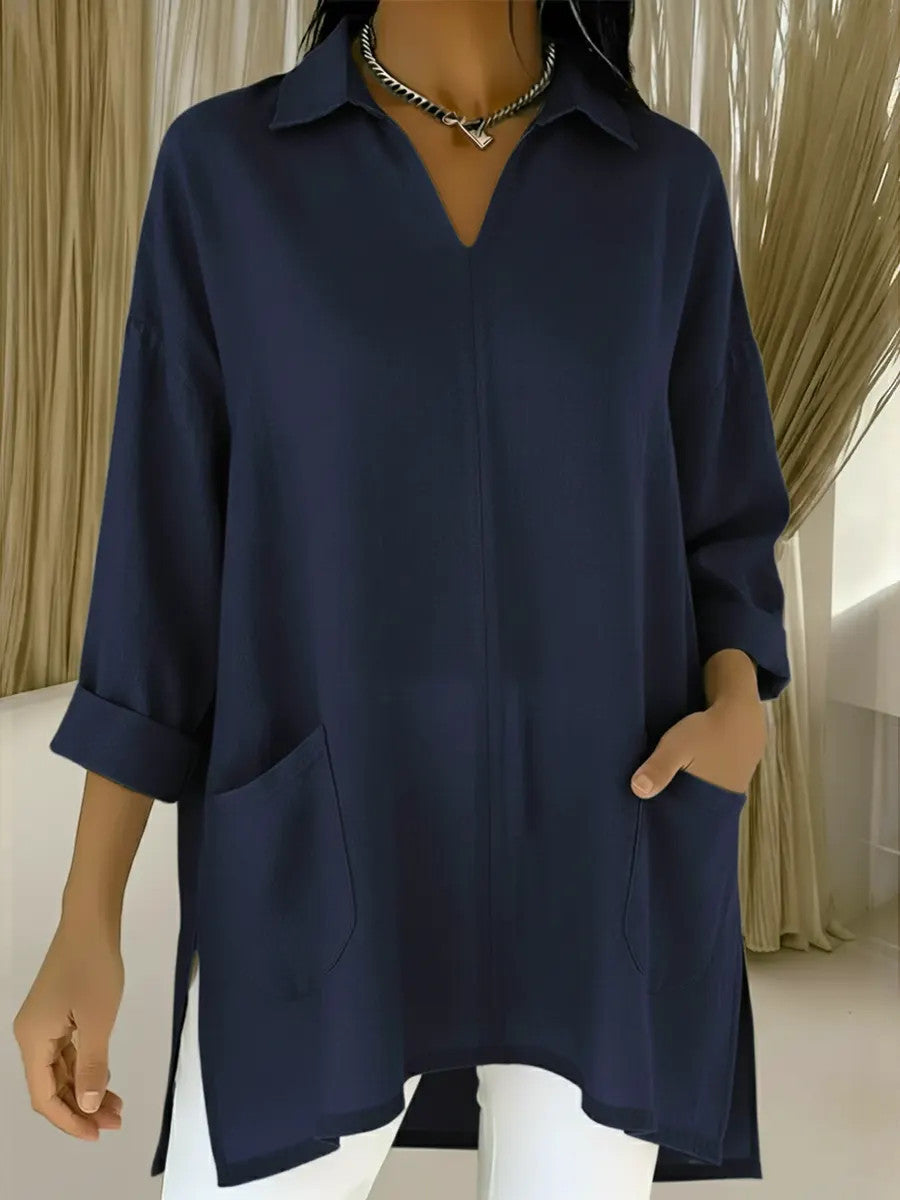 Women's Fashion Solid Color Thin Pocket Shirt
