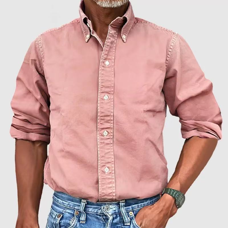Urban versatile shirt with collar and buttons, solid color