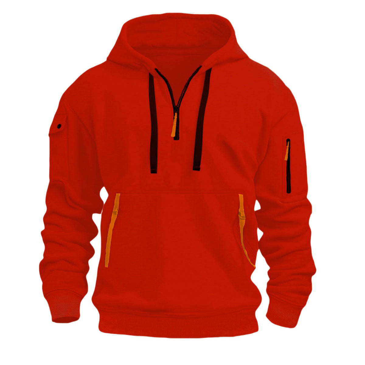 Zippered hooded sweatshirt with multiple pockets, men's sports casual jacket