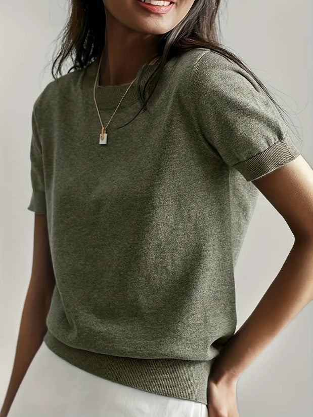 New round neck short-sleeved knit sweater