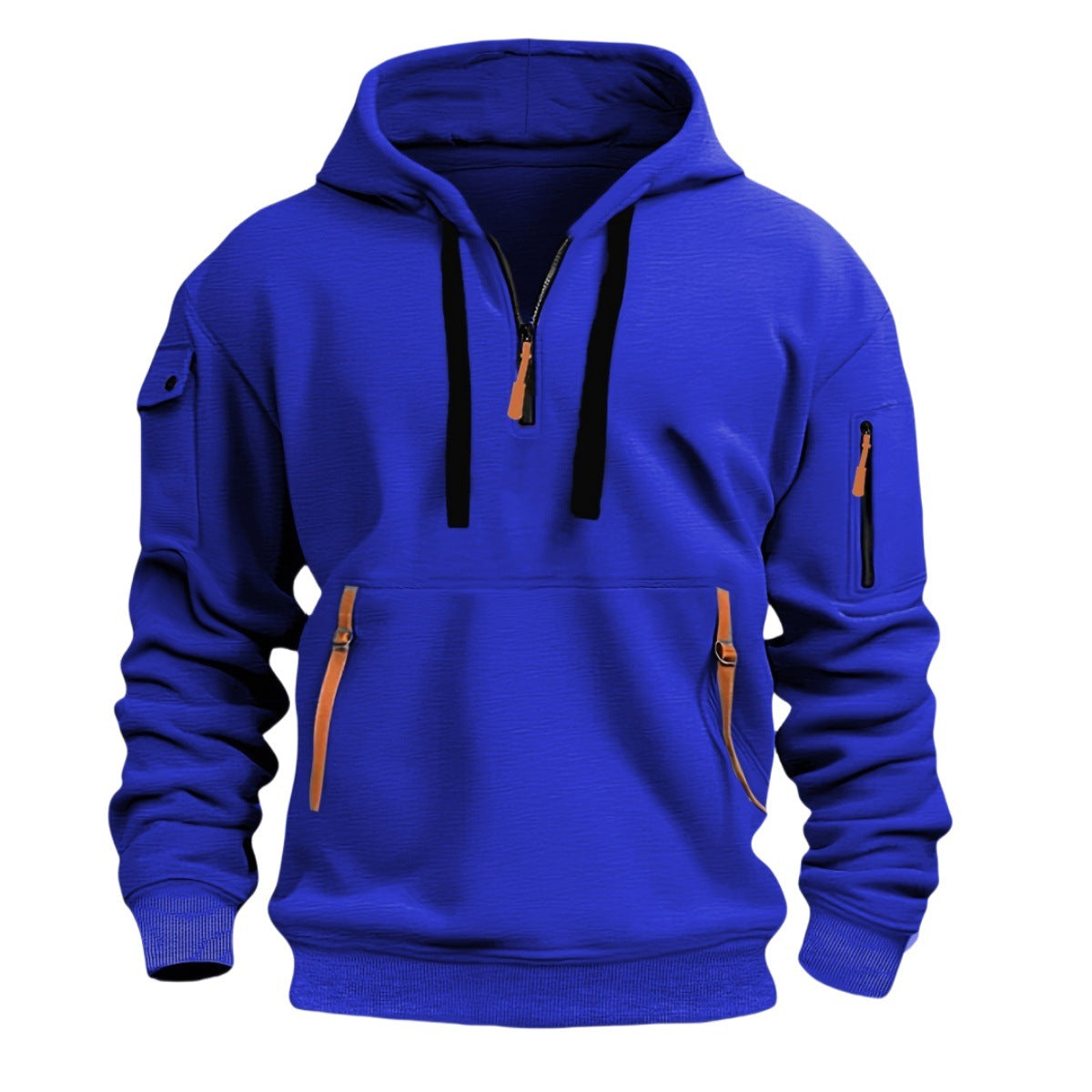 Zippered hooded sweatshirt with multiple pockets, men's sports casual jacket
