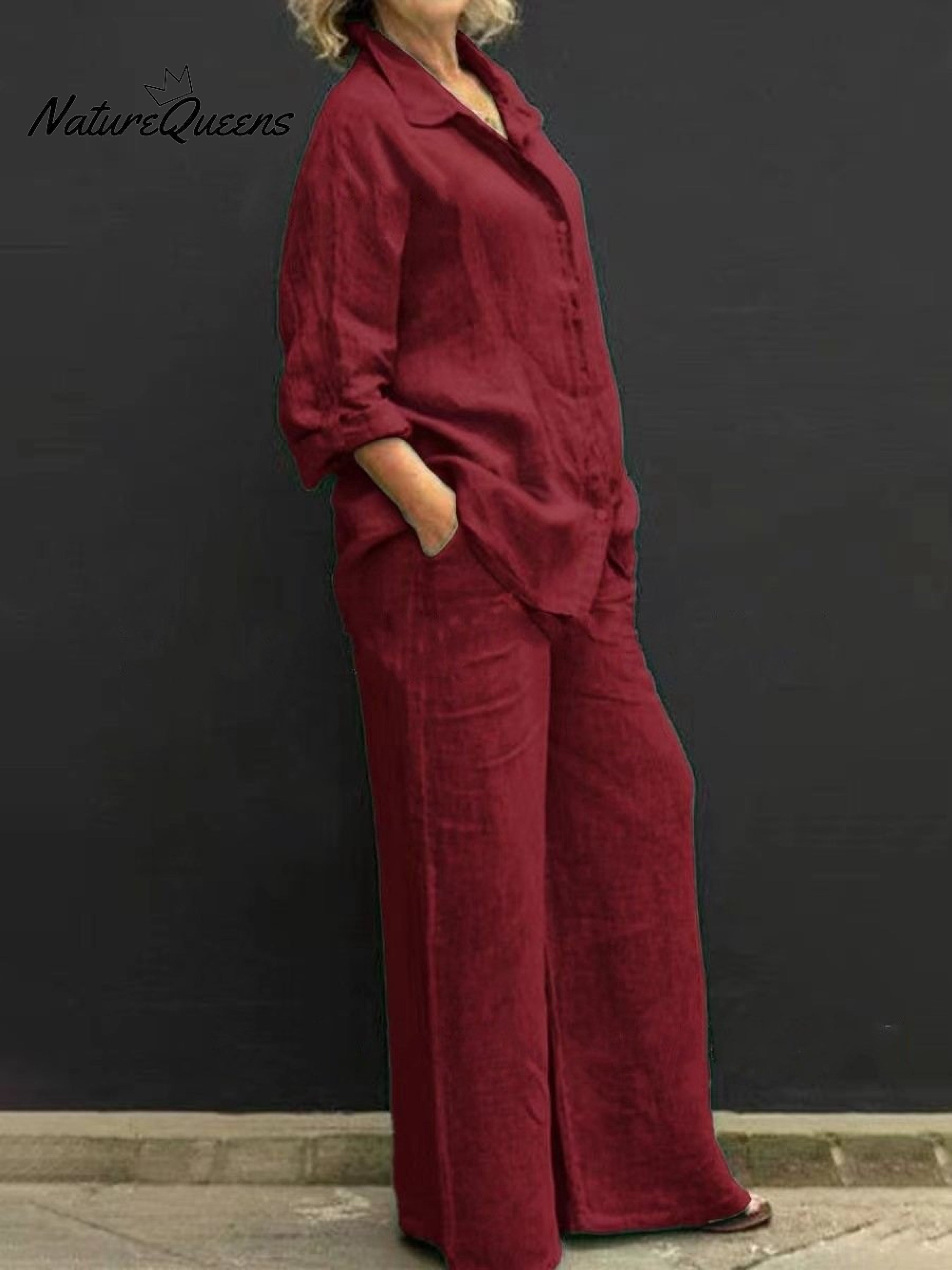 Women's Solid Color Loose Elegant Casual Shirt Suit