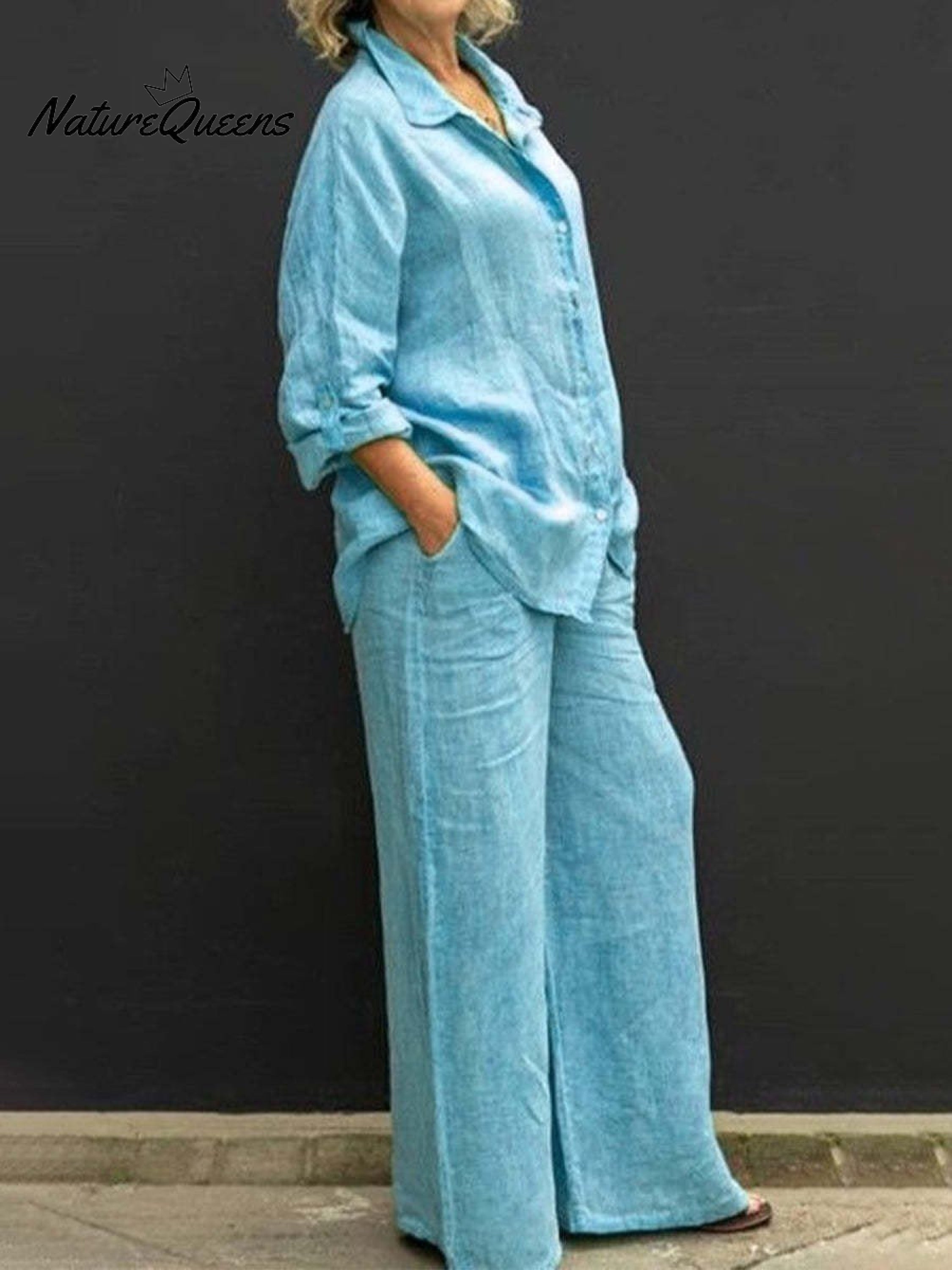 Women's Solid Color Loose Elegant Casual Shirt Suit